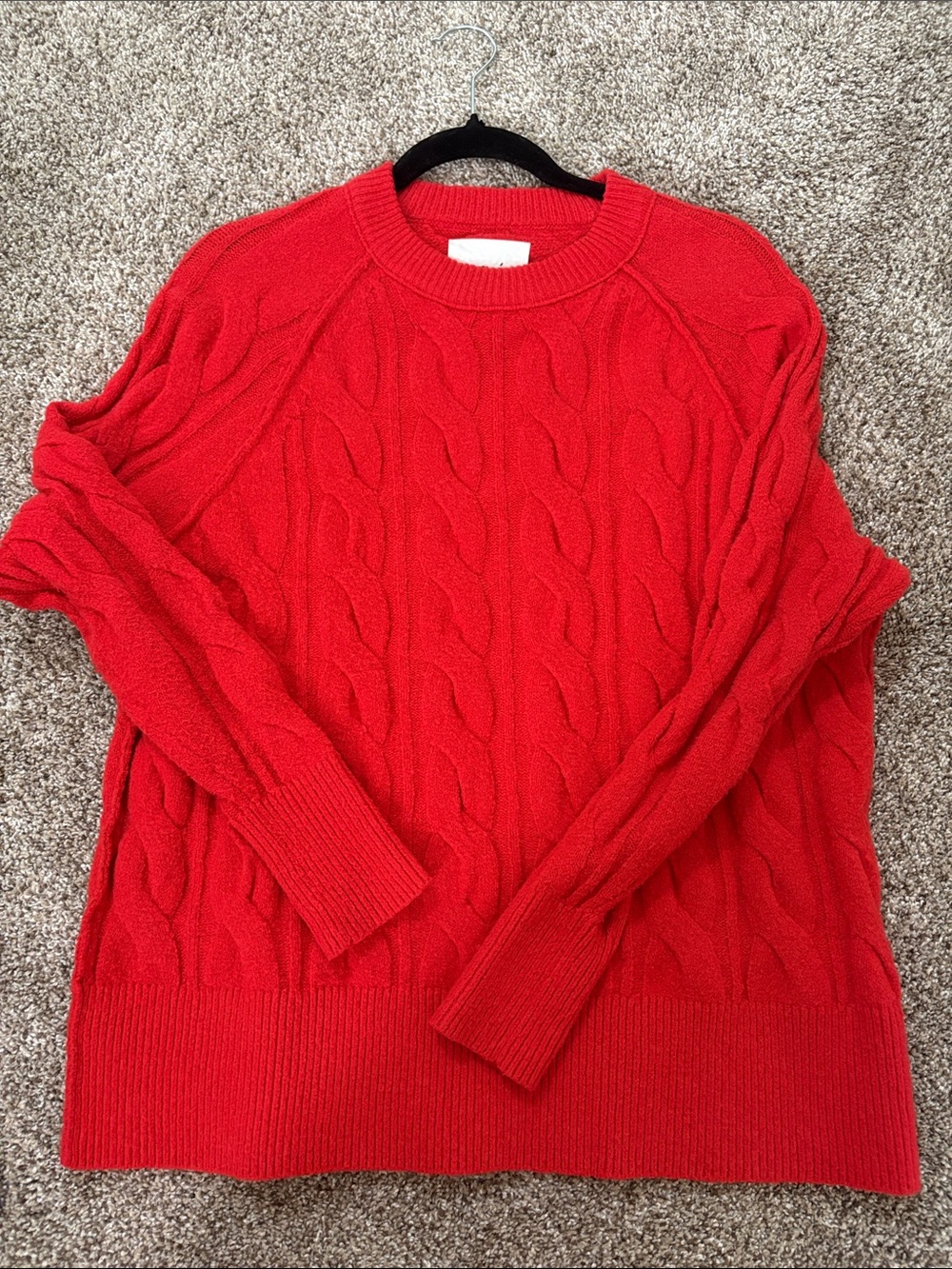 aerie Red Cable-Knit Crewneck Sweater